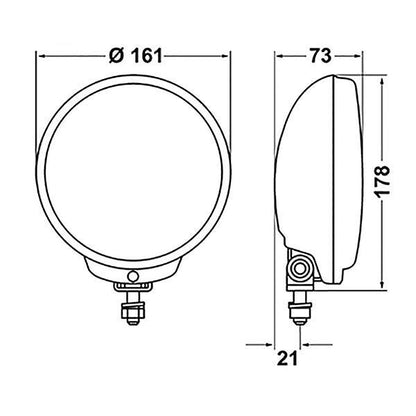 Original Hella Comet 500 H3 headlights with universal round yellow cap