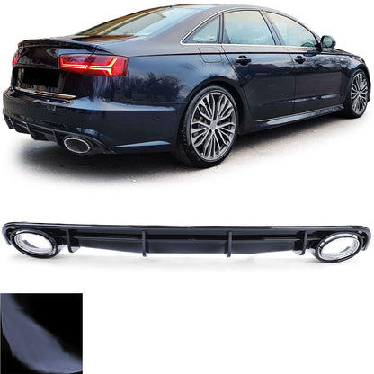 Diffusore Posteriore Sportivo Nero Lucido con Terminali di Scarico Cromato compatibile per Audi A6 C7 4G 14-18
