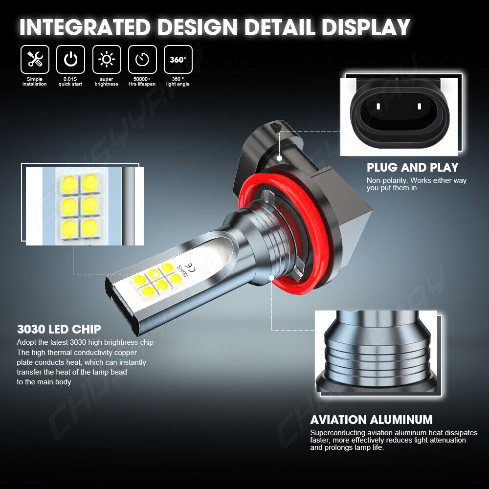 For 2006 2007 Mitsubishi Eclipse - 6000k LED Headlight Hi/Lo + Fog Light Bulbs 