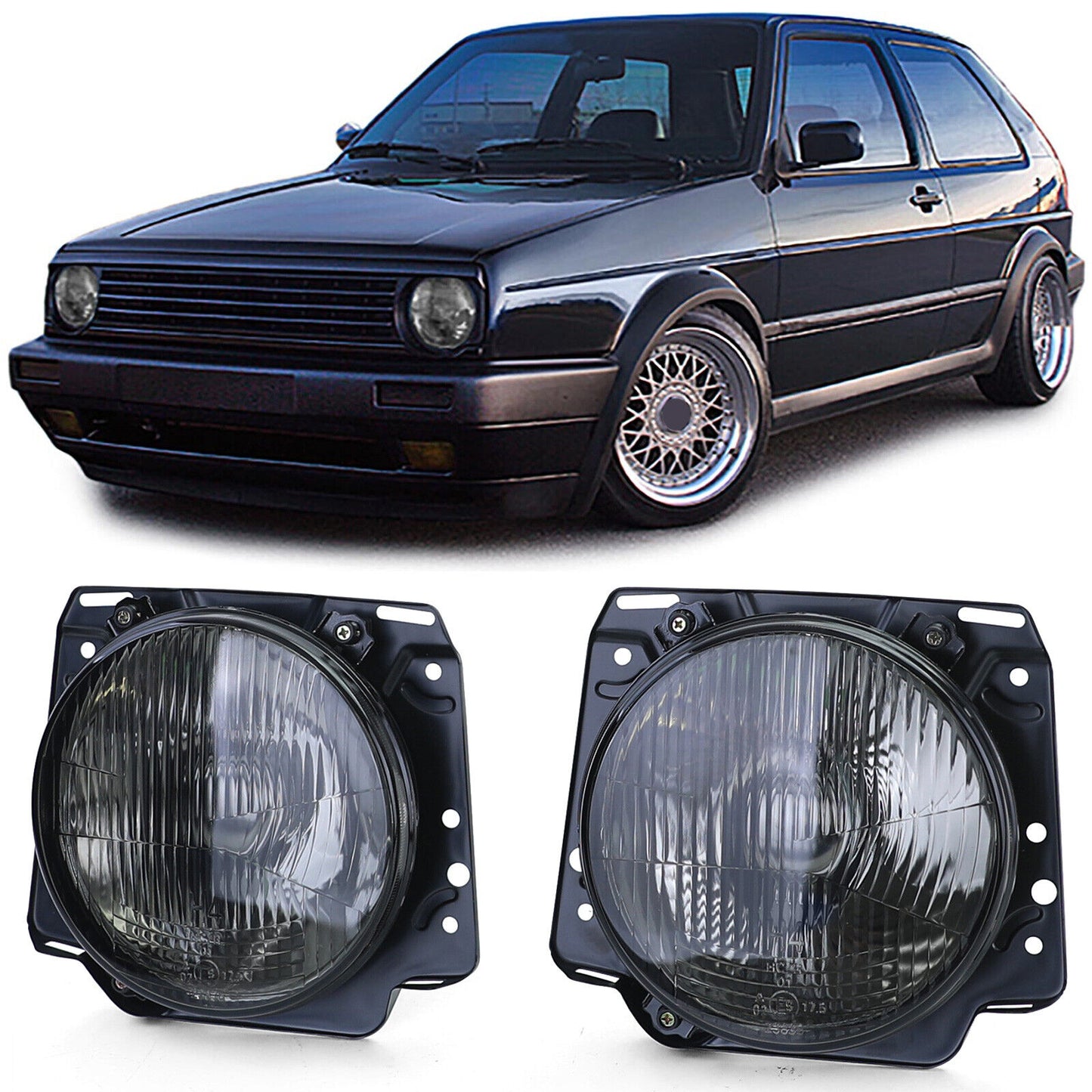 Faro anteriore H4 Nero Fumè scanalato compatibile per VW Golf 2 83-91