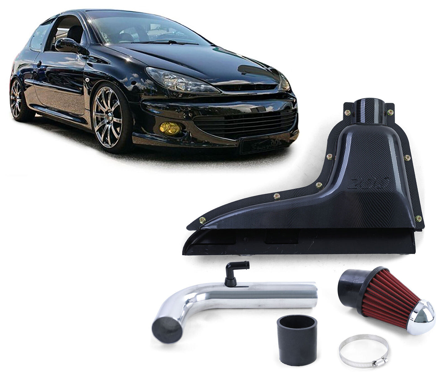 Filtro Aria Sport Aspirazione Airbox Carbon Look per Peugeot 206