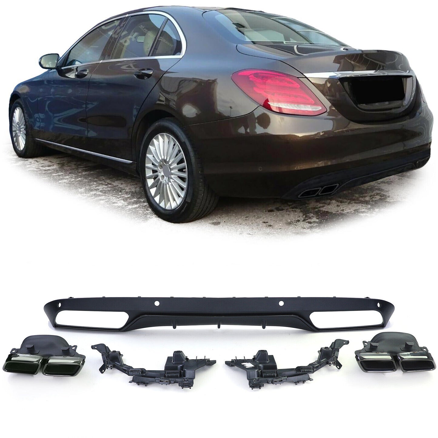 Diffusore Posteriore Sportivo con Terminali di Scarico Nero compatibile per Mercedes W205 Berlina 14-18