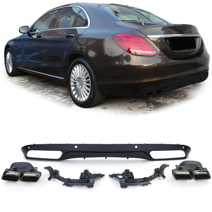 Diffusore Posteriore Sportivo con Terminali di Scarico Nero compatibile per Mercedes W205 Berlina 14-18