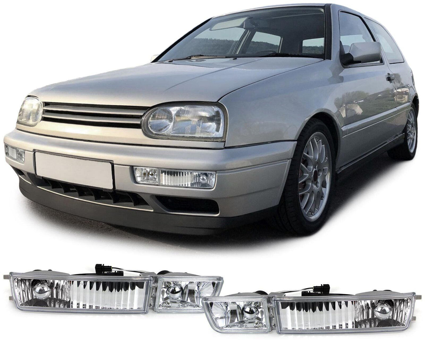 Set fendinebbia in vetro trasparente con frecce compatibile per VW Golf 3 91-98