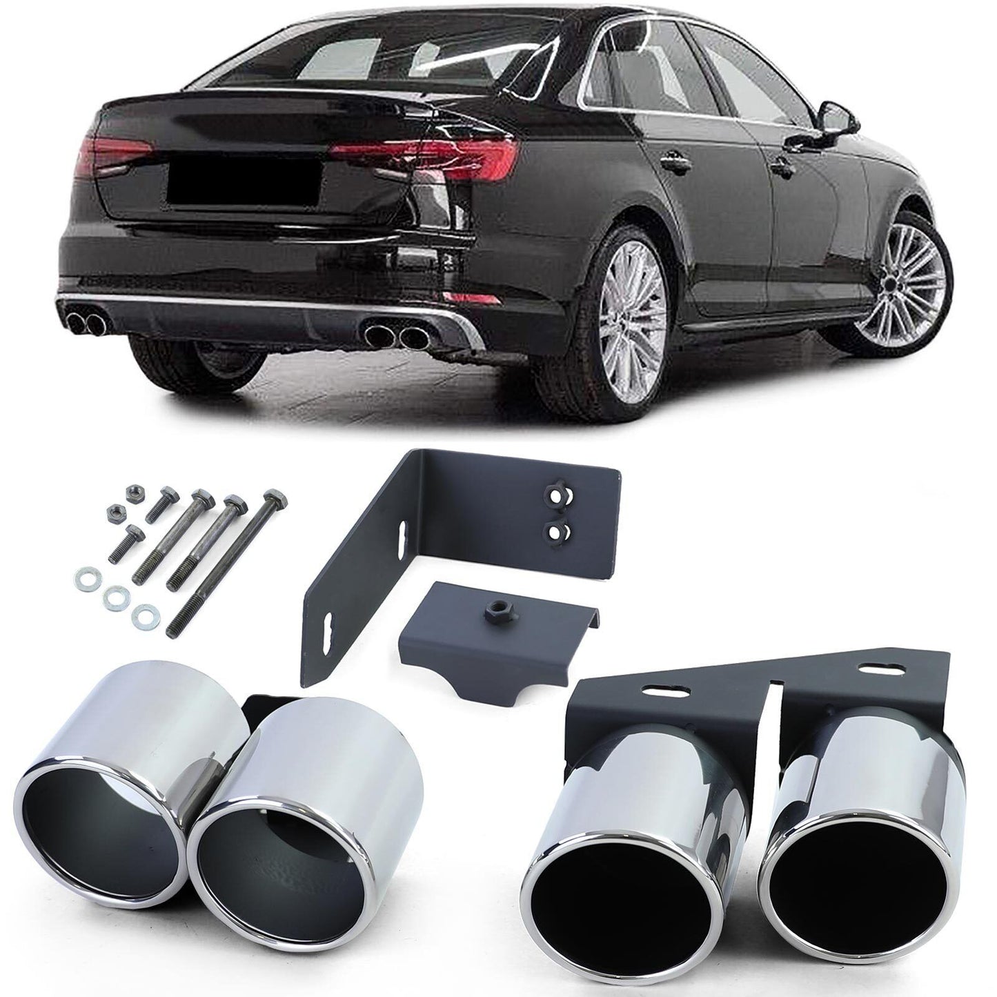 Terminali di scarico duplex 4 copritubi in acciaio inox aftermarket compatibile con Audi A4 2.0 B9 da 15