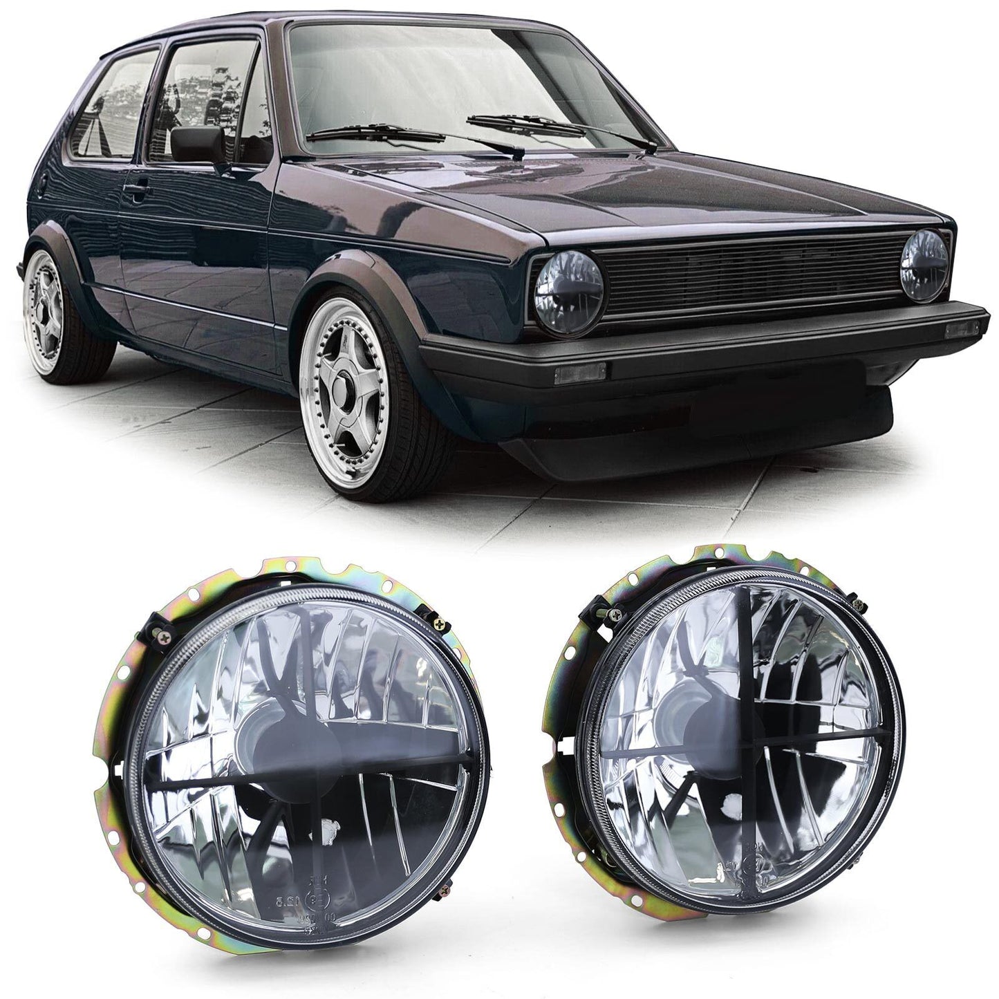 Faro in vetro trasparente fumè nero con reticolo compatibile per VW Golf 1 + Cabrio 74-83