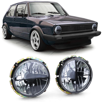 Faro in vetro trasparente fumè nero con reticolo compatibile per VW Golf 1 + Cabrio 74-83