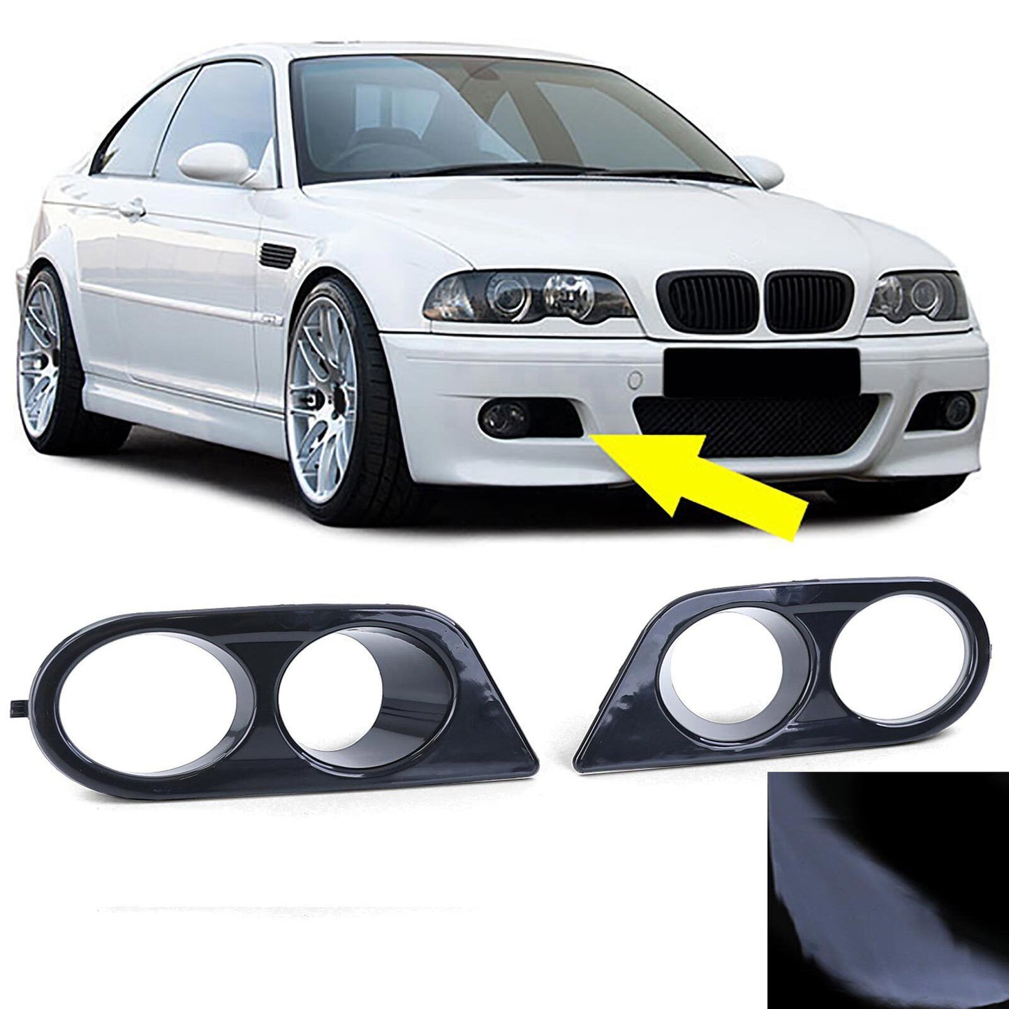 Aftermarket Gloss Black Fog Light Bumper Cover Compatible with BMW 3 Series E46 