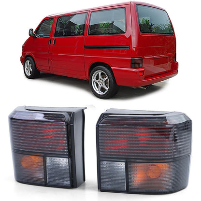 Pair of Black Smoke Rear Lights aftermarket compatible with VW T4 Bus Transporter Caravelle 90-03 