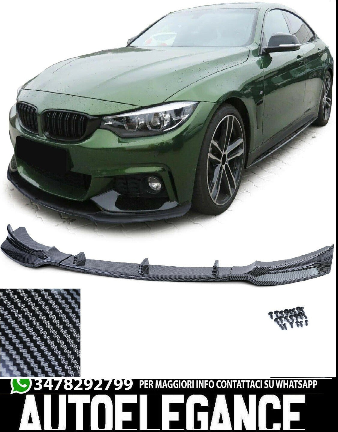 💕ART.0497 Splitter anteriore Carbon front lip Look adatto per BMW Serie 4 F32 F33 F36💕