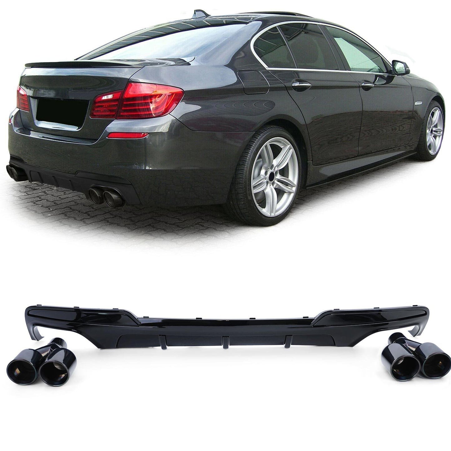 Diffusore Posteriore Lucido+Terminali di Scarico 4 Tubi Performance Look compatibile per BMW F10 F11 535