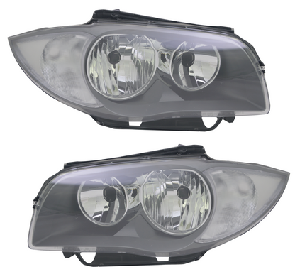 Headlights for BMW E81 E82 E87 E88 1 Series from 2009 - Set for Black H7 Halogen before 