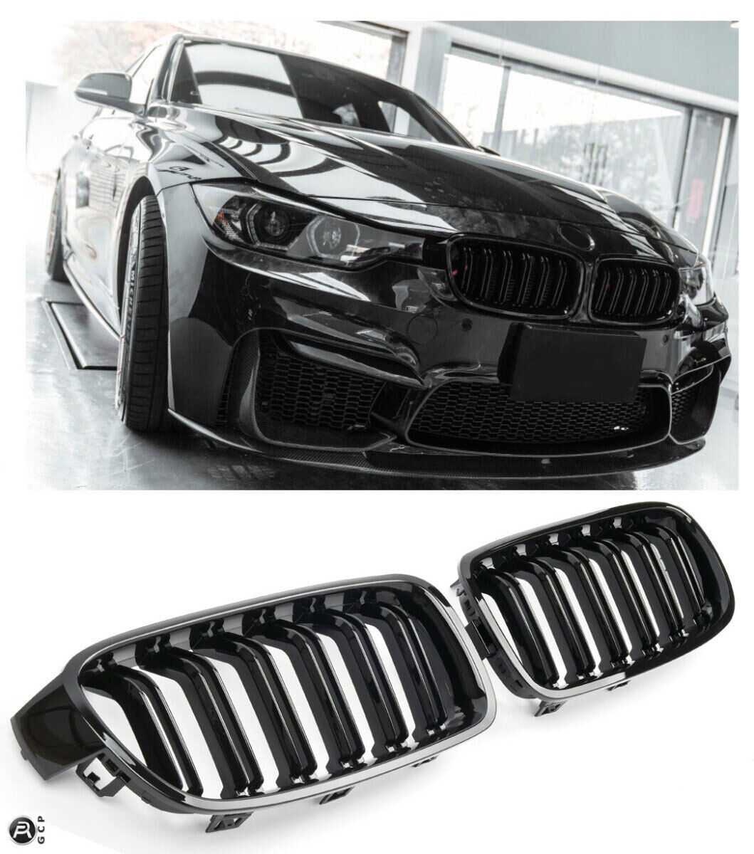 SUITABLE FOR BMW 3 SERIES F30 F31 SPORT GRILL DOUBLE BRACKET GLOSS BLACK 