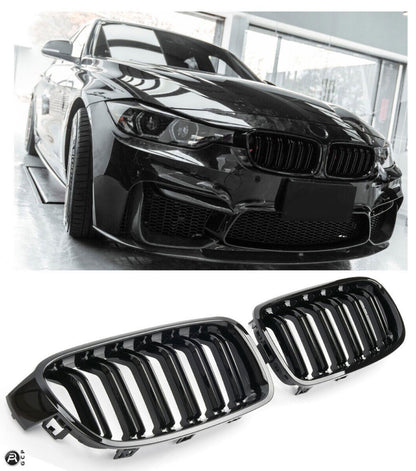 SUITABLE FOR BMW 3 SERIES F30 F31 SPORT GRILL DOUBLE BRACKET GLOSS BLACK 