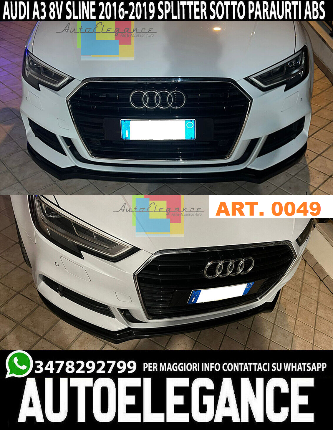 SOTTO PARAURTI ANTERIORE AUDI A3 8V SLINE 2017+ SPLITTER ABS PARAURTI SLINE NERO