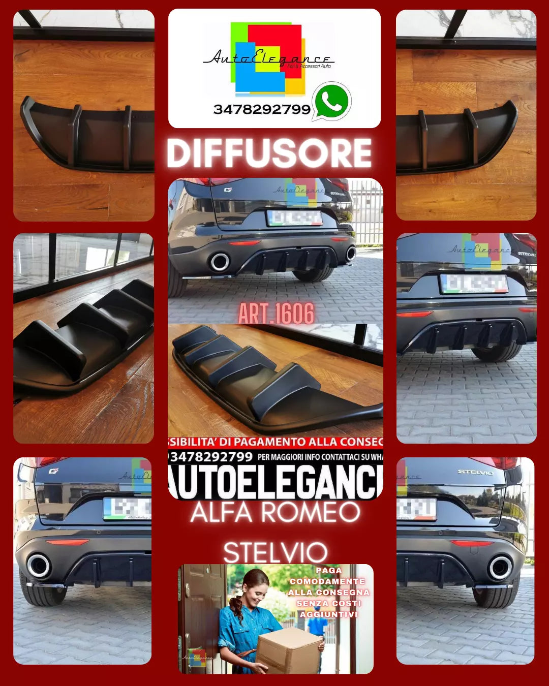 DIFFUSORE POSTERIORE ADATTO PER ALFA ROMEO STELVIO 949 2016-2020 NERO OPACO LOOK-