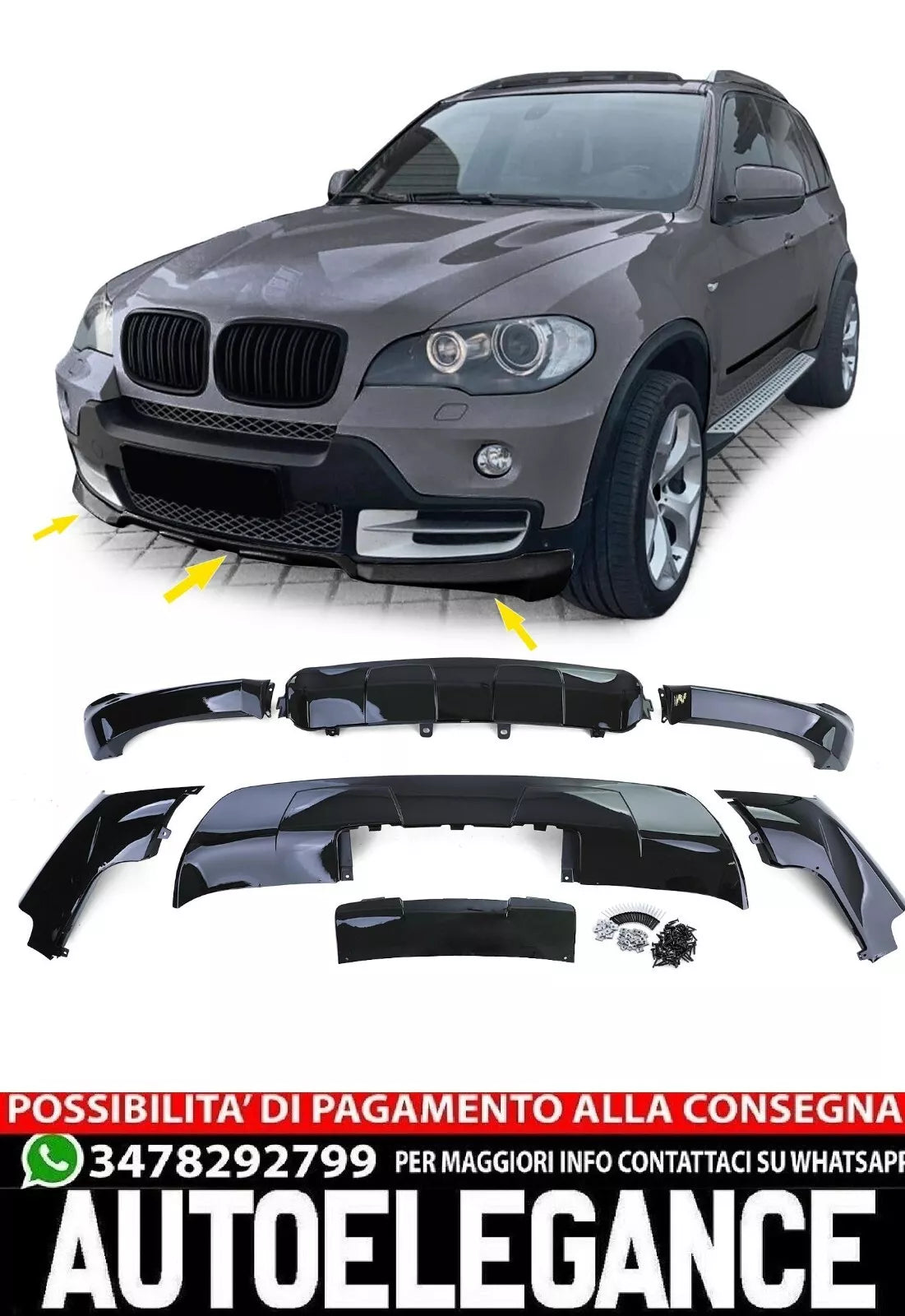 Set anteriore e posteriore nero lucido adatto per BMW X5 E70 06-13 look sportivo