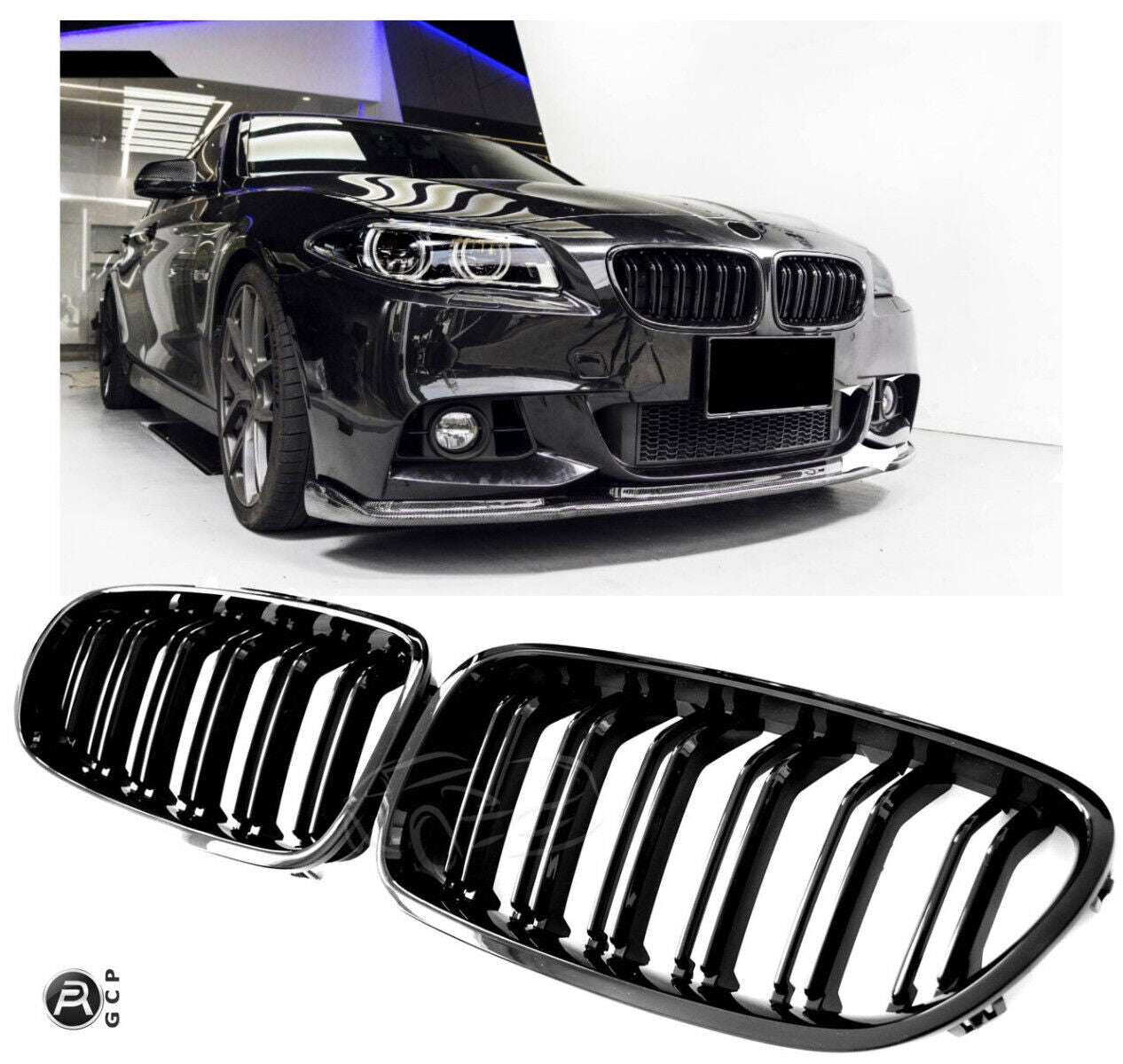 ADATTO PER BMW SERIE 5 F10 F11 GRIGLIA DEL RADIATORE DOPPIA STAFFA NERO LUCIDO AUTOELEGANCERICAMBI