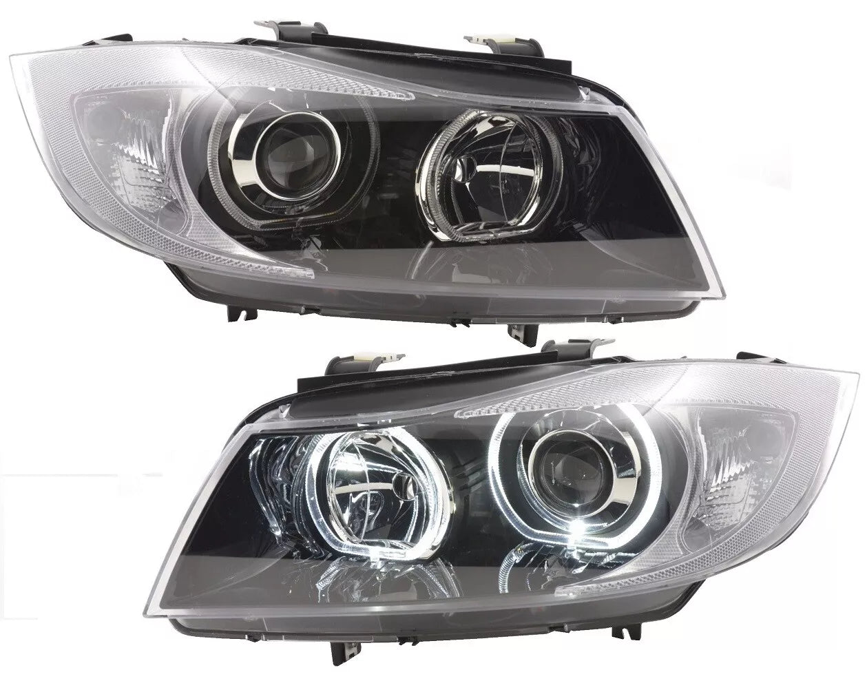 Set fari per BMW E90 E91 anno 05-08 LED nero bianco anelli angel eyes