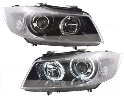 Set fari per BMW E90 E91 anno 05-08 LED nero bianco anelli angel eyes