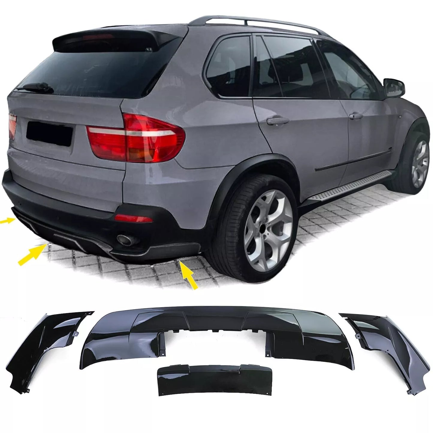 Set anteriore e posteriore nero lucido adatto per BMW X5 E70 06-13 look sportivo