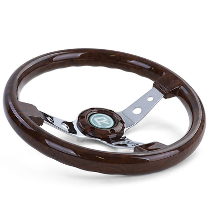 Esclusivo Volante Sportivo Look Legno con Razze Cromate 350mm per Momo Sparco