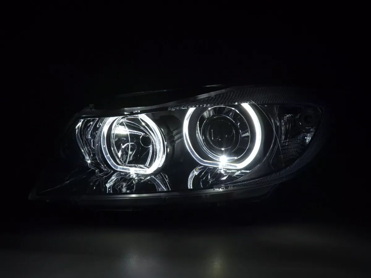 Set fari per BMW E90 E91 anno 05-08 LED nero bianco anelli angel eyes