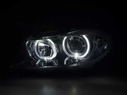 Set fari per BMW E90 E91 anno 05-08 LED nero bianco anelli angel eyes