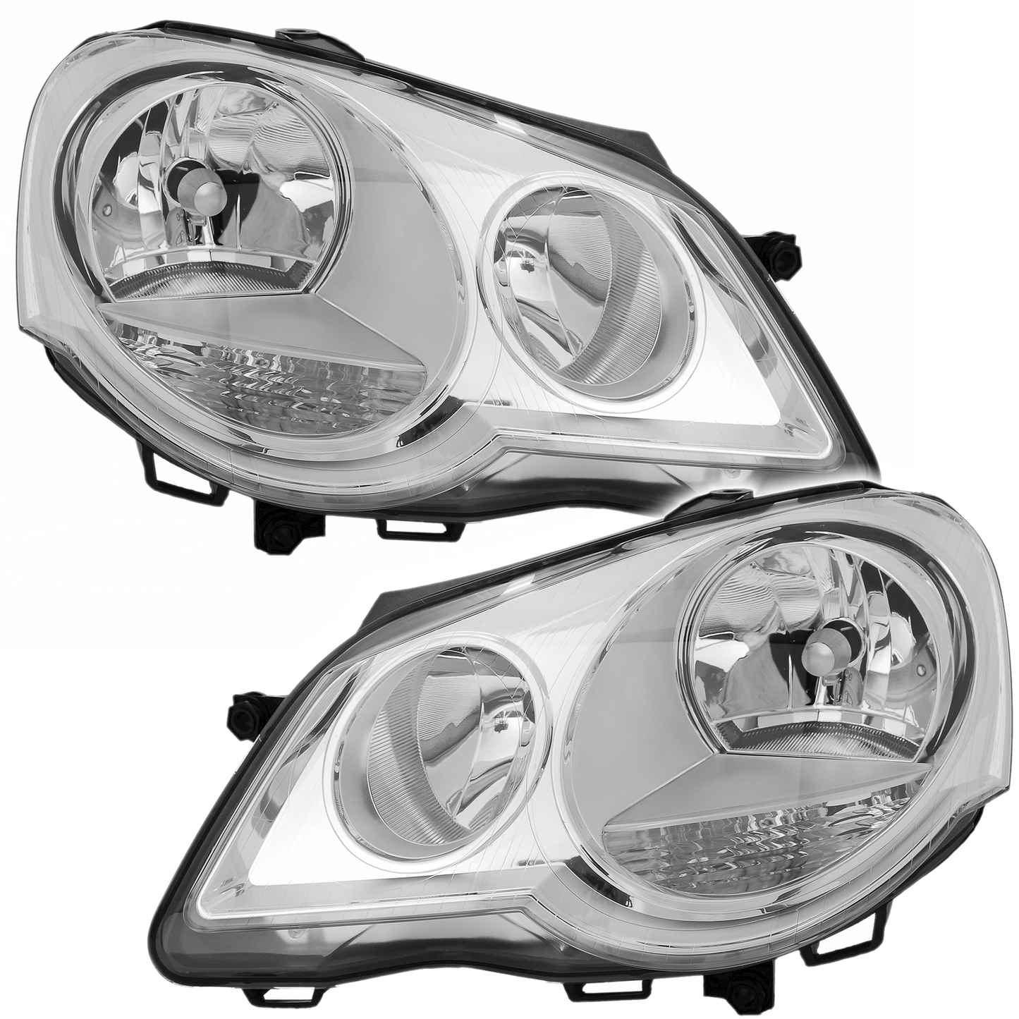 Set fari per VW Polo 9N 2005-12 H1 H7 LWR Attuatore cromato alogeno