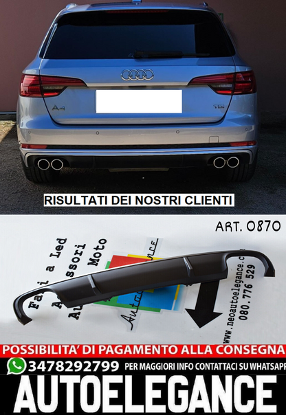 UNDER BUMPER ABS REAR DIFFUSER SUITABLE FOR AUDI A4 B9 8W S4 FOR SLINE with black tips 