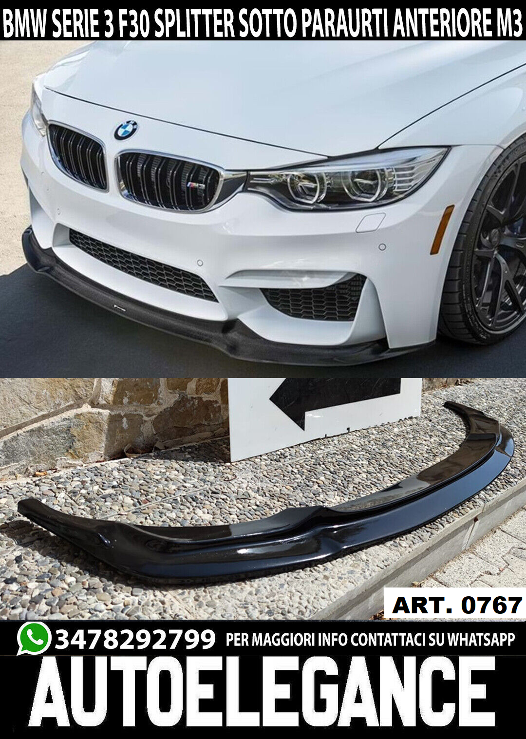 ✨SPLITTER ADATTO PER BMW SERIE 3 F80 2014-2018 M3 NERO LUCIDO✨