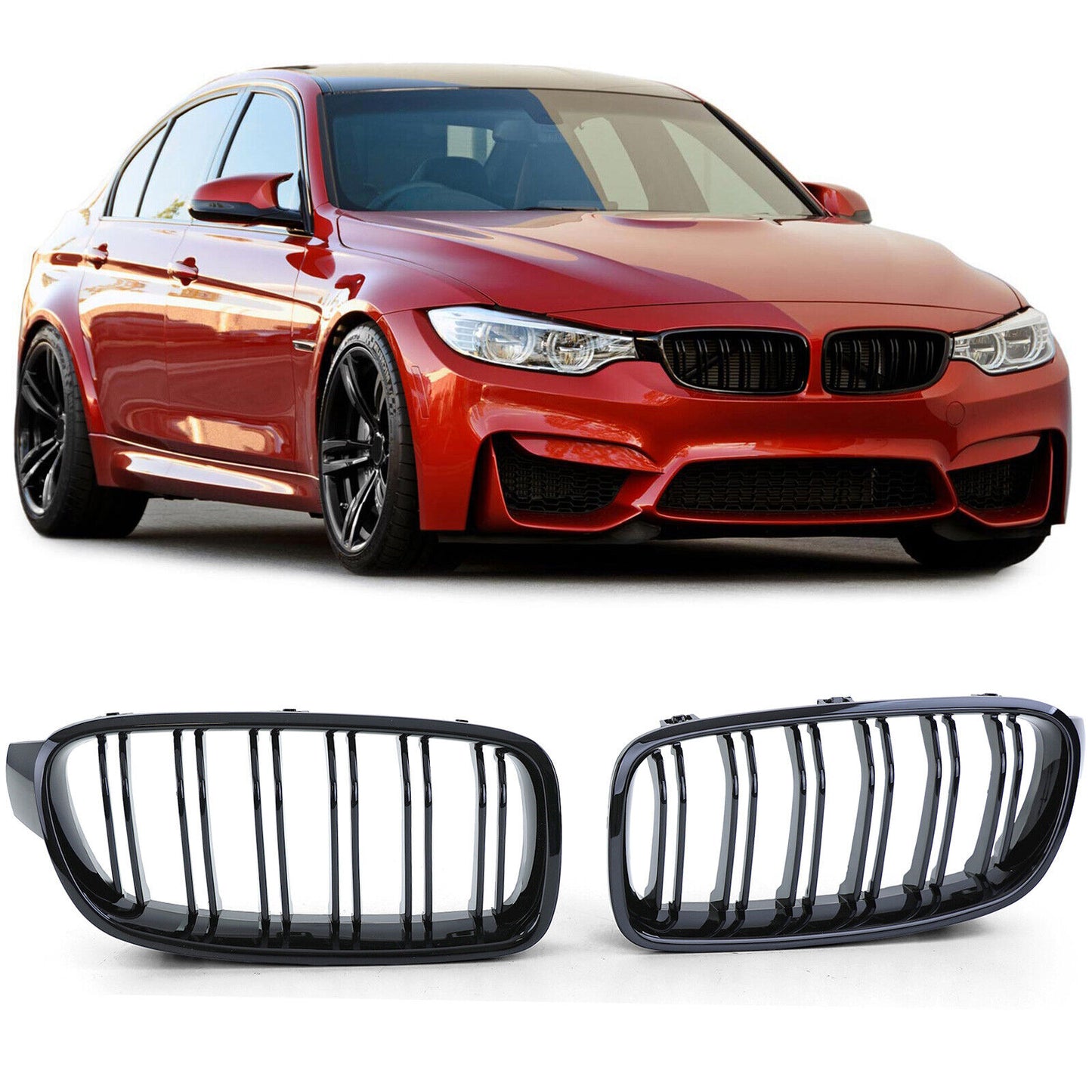Gloss Black Double Bar Sports Radiator Grille Suitable for BMW F30 F31 11-19