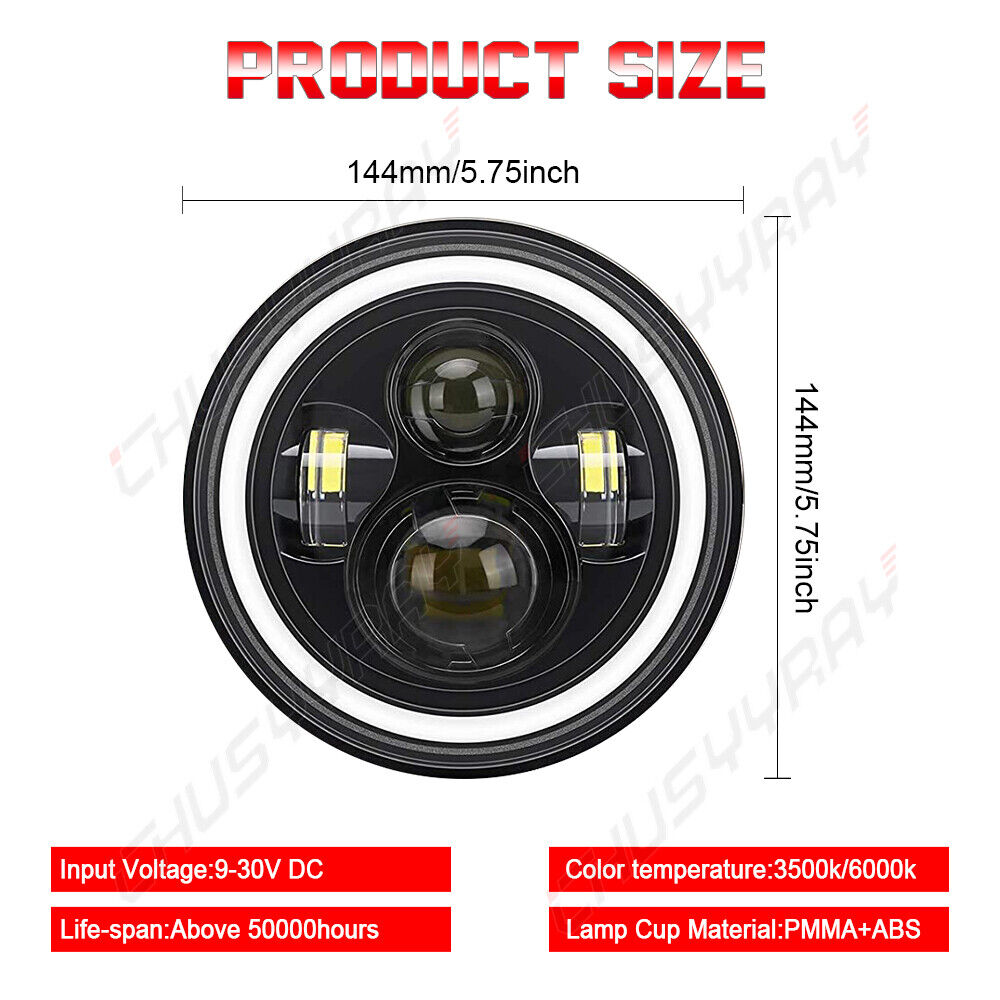 4pcs DOT 5.75 Round LED Headlights High/Low Beam White for Ford Galaxie 500 1962-1974 4pcs DOT 5.75 Round LED Headlights High/Low Beam White for Ford Galaxie 500 1962-1974