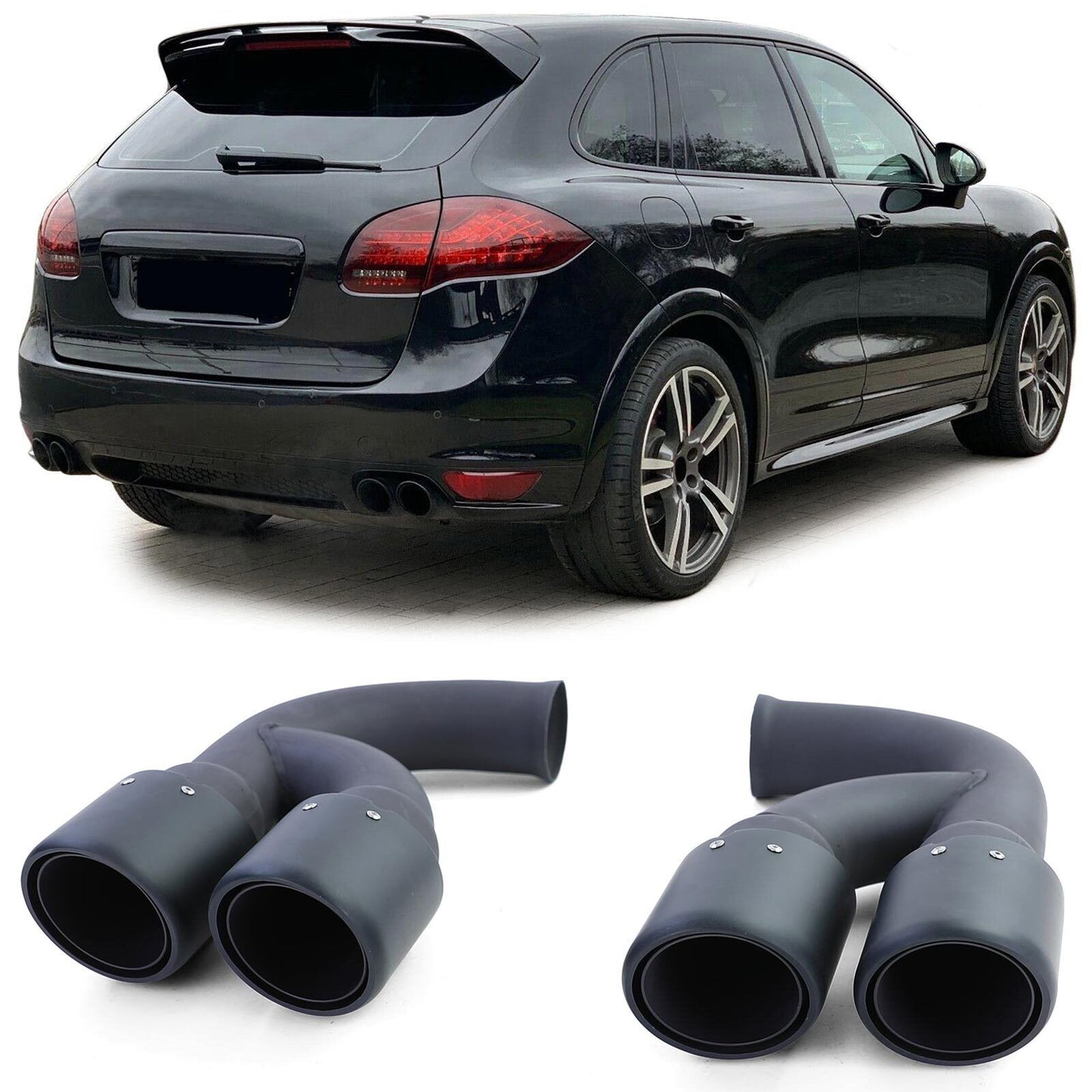 Aftermarket Black Stainless Steel Dual Exhaust Pipes Compatible with Porsche Cayenne 92A 3.0 Diesel 10-14 
