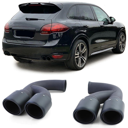 Aftermarket Black Stainless Steel Dual Exhaust Pipes Compatible with Porsche Cayenne 92A 3.0 Diesel 10-14 