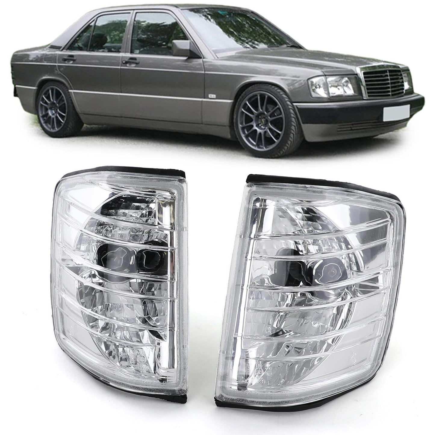 Indicatore di direzione in vetro trasparente cromato per Mercedes 190 W201 82-93
