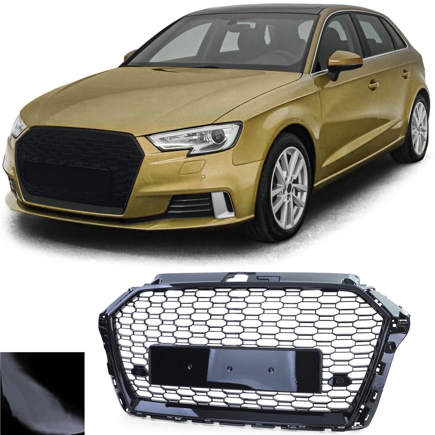 Griglia Sportiva Griglia A Nido D'ape Nero Lucido compatibile Per Audi A3 8V 16-20 Senza ACC