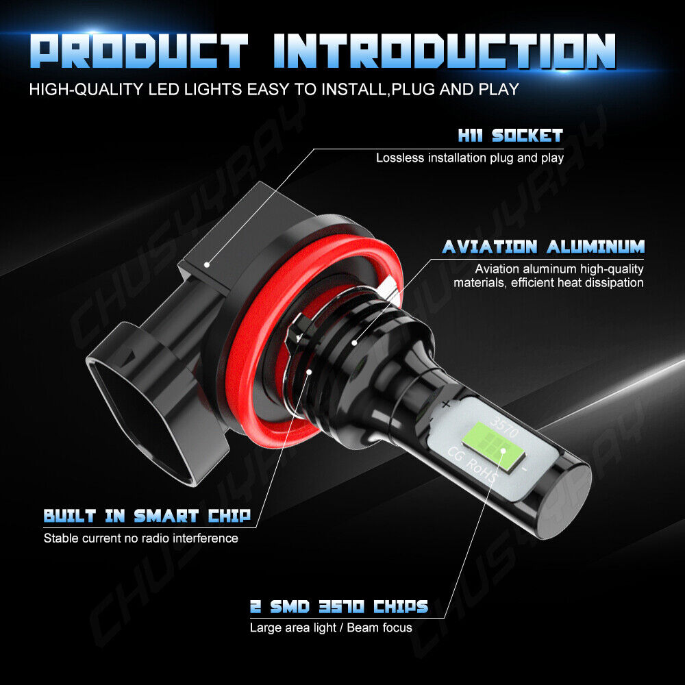 For Nissan Sentra2004-2012High/Low LED Headlight+Fog Light Bulbs Combo8000k 