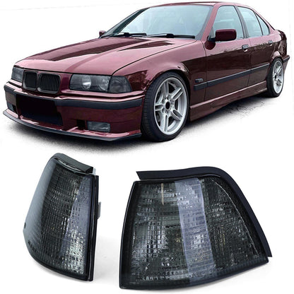 Coppia indicatori di direzione fumè neri adatti per BMW Serie 3 E36 Berlina Touring Compact 90-98