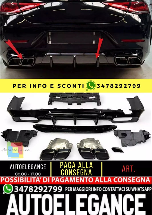 Set Diffusore adatto per Mercedes X257 C257 CLS + pezzi, scarico (nero)