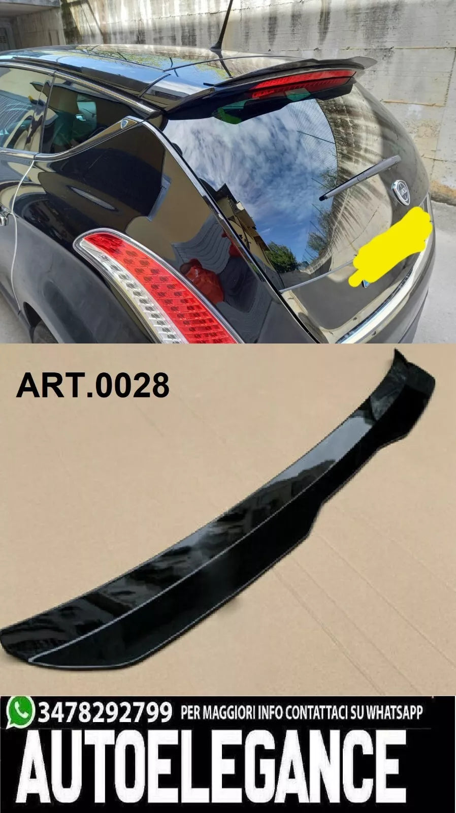 LANCIA DELTA 08-14 SPOILER POSTERIORE TETTO AGGIUNTIVA ALA NERO LUCIDO