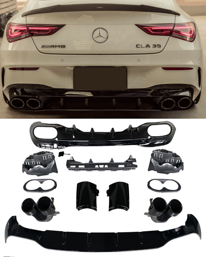 Diffusore spoiler posteriore + marmitte (NERO) in LOOK SPORTIVO per Mercedes ...