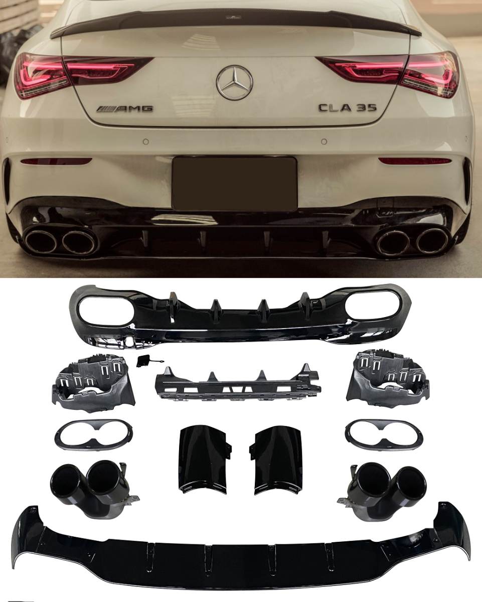 Per Mercedes W118 C118 CLASSE CLA Diffusore + Paraurti Scarico 2x2 NERO AMG