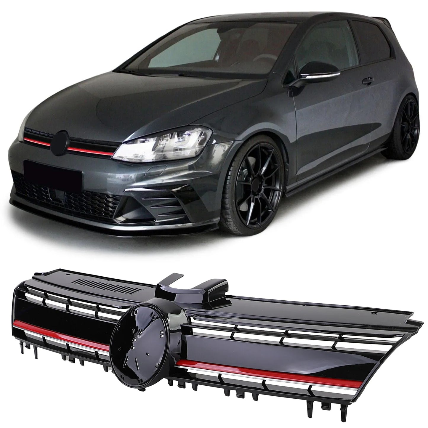 💎Performance Grille Gloss Black with Red Stripe for VW Golf 7 + GTI 12-17💎