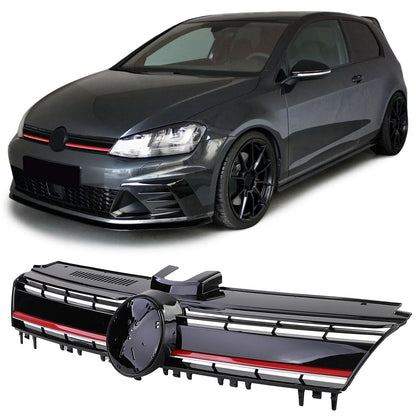💎Performance Grille Gloss Black with Red Stripe for VW Golf 7 + GTI 12-17💎