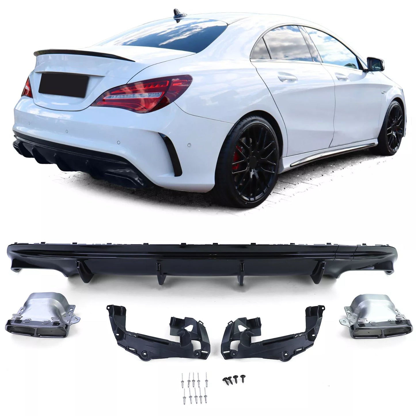 💎Sport diffuser and black exhaust tips for Mercedes CLA C117 13-19💎