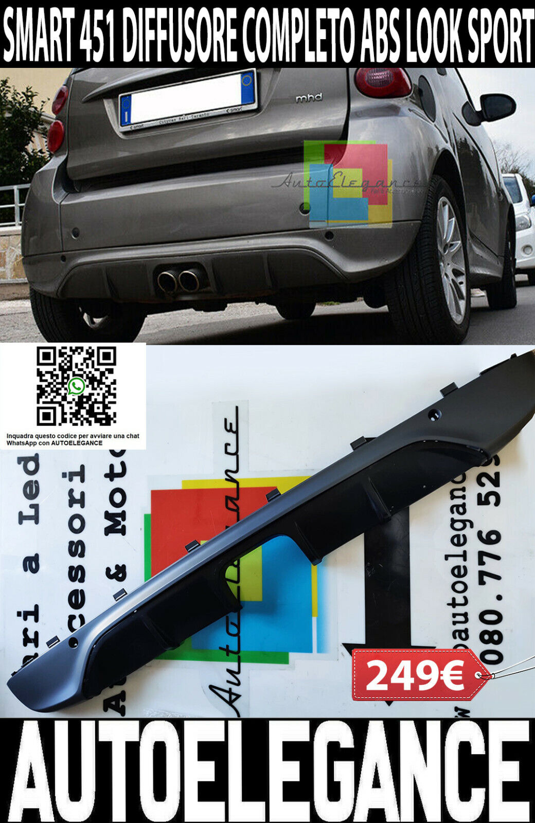 SMART FORTWO 451 DIFFUSORE POSTERIORE COMPLETO SOTTO PARAURTI ABS SPORTIVO .-.