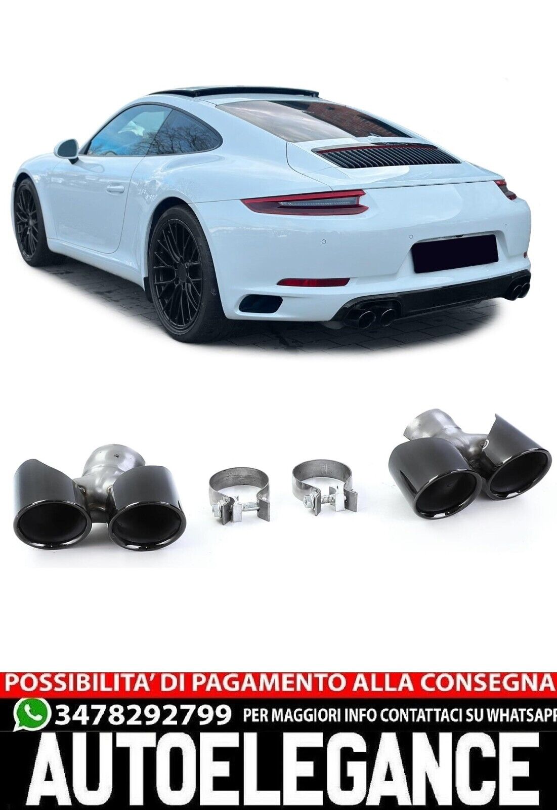 TERMINALI DI SCARICO DOPPIO TUBO NERO ADATTI PER PORSCHE 911 991.2 15-19 3.0