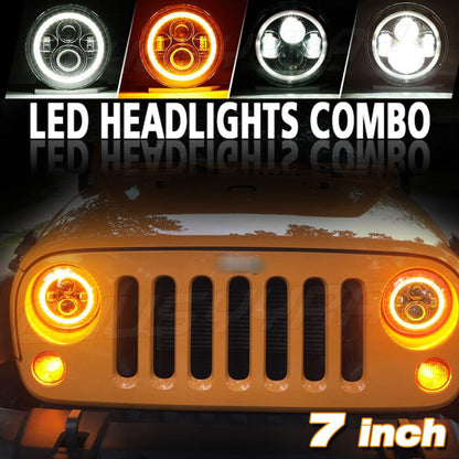 7" LED Headlights Fog Lamp Turn Signal Light For 2003-2007 Jeep Liberty