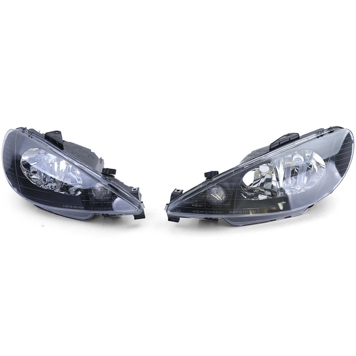 Faro in vetro trasparente nero H7 H7+ adattatore aftermarket compatibile con Peugeot 206 1998-2008